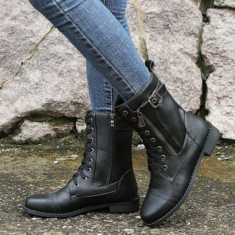 Women's winter combat boots, offering both warmth and a trendy side-zip look