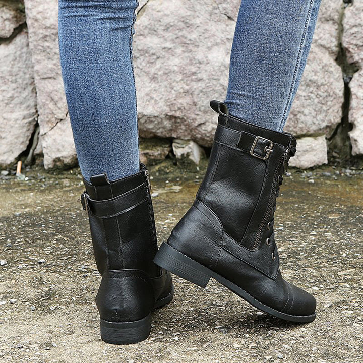 Women's ankle boots: black combat style with a handy side-zip fastening