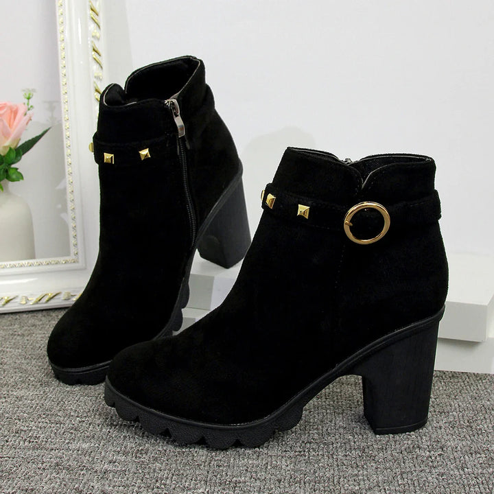 Fashionable women's ankle boots with stud embellishments and a stable block heel