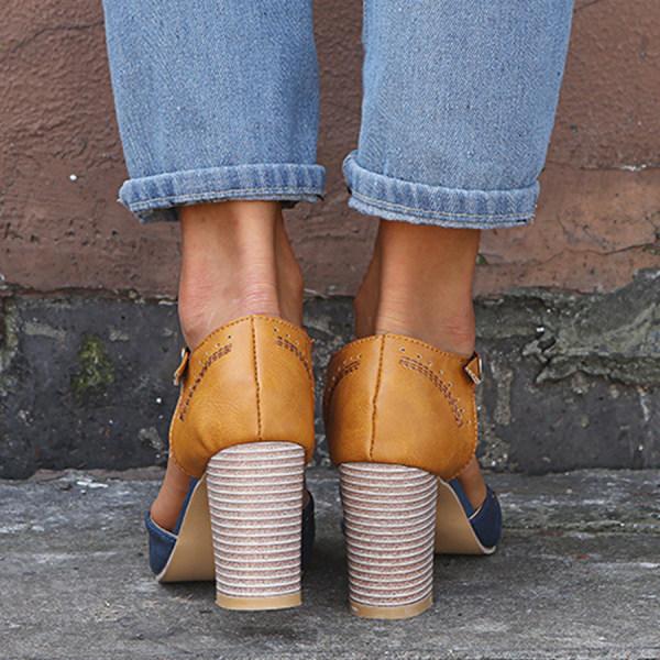 Comfortable women's T-strap block heel shoes with round toe, perfect for all-day versatile style.