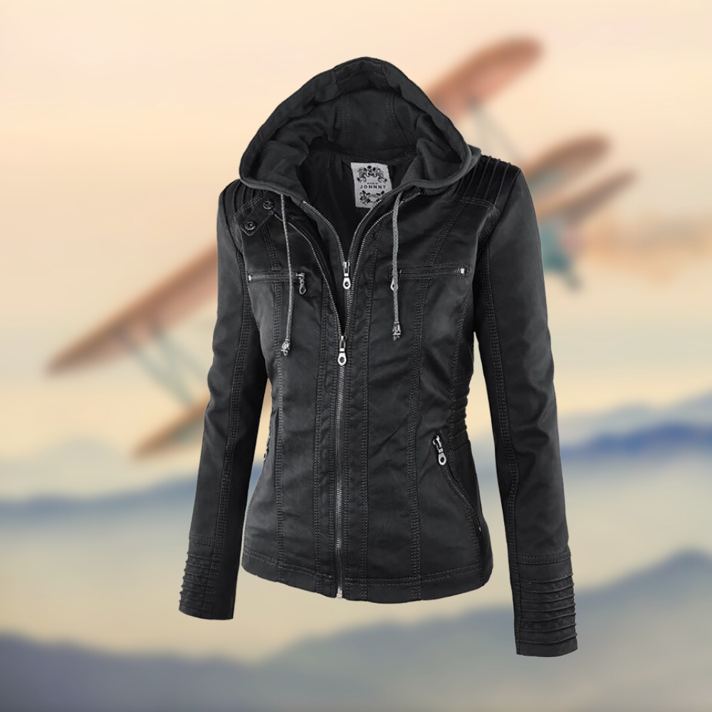 Fashionable women's PU leather biker jacket, suitable for casual wear and adding an edgy touch