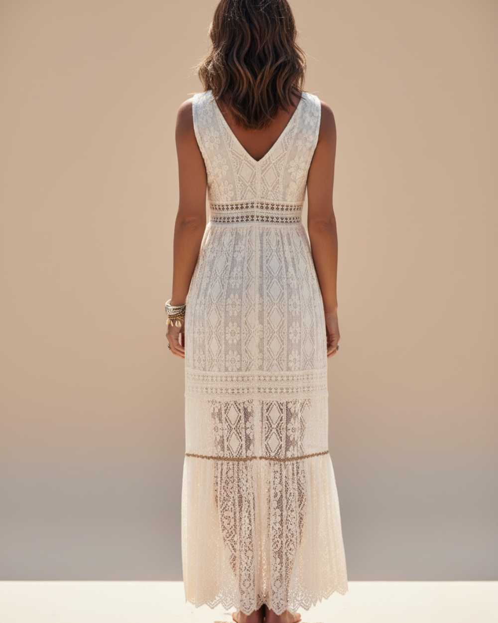 Elegant women's sleeveless maxi dress, featuring a V-neck & tassels. Ideal for summer, beach vacations & special occasions.