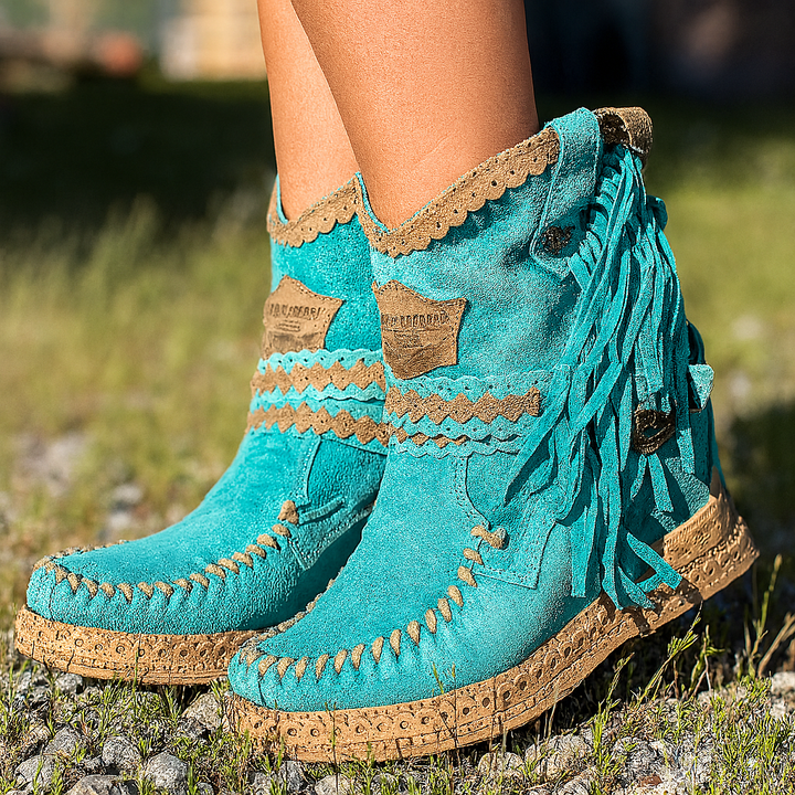 Women's boho Western ankle boots with fringe, perfect for casual wear & everyday fashion