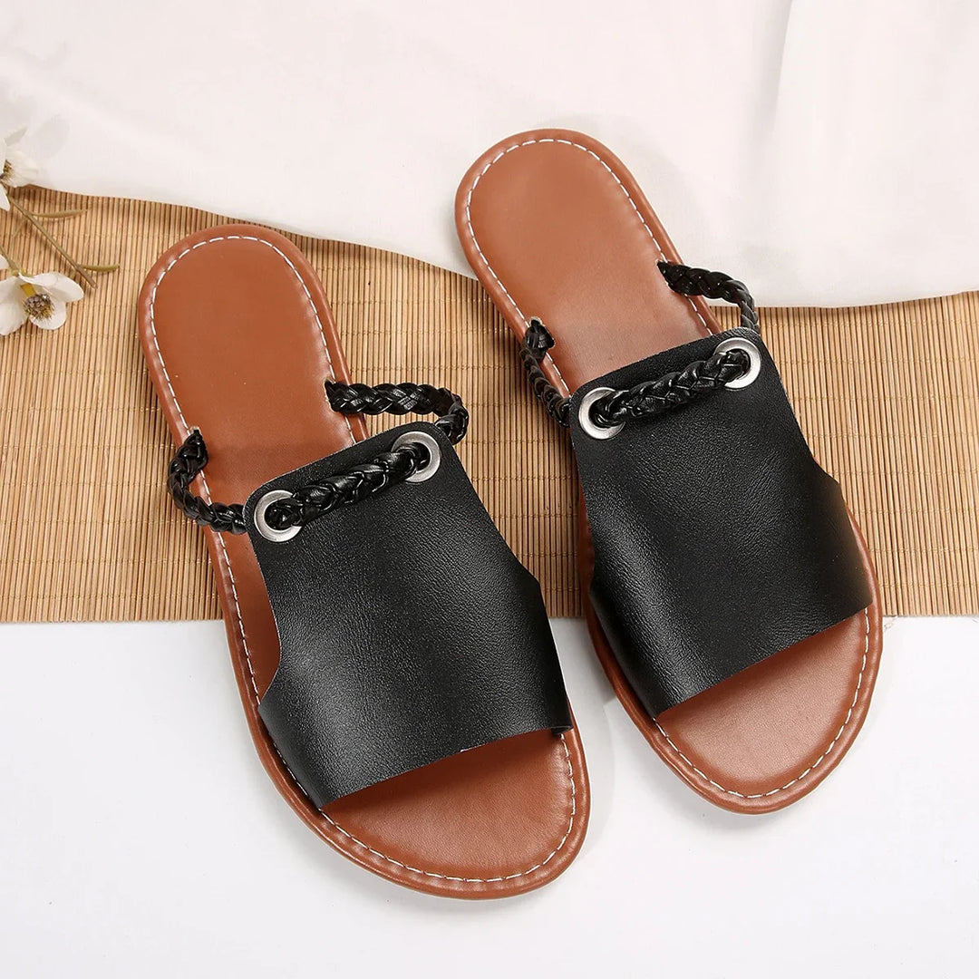Women's braided thong sandals with a soft footbed, designed for all-day comfort