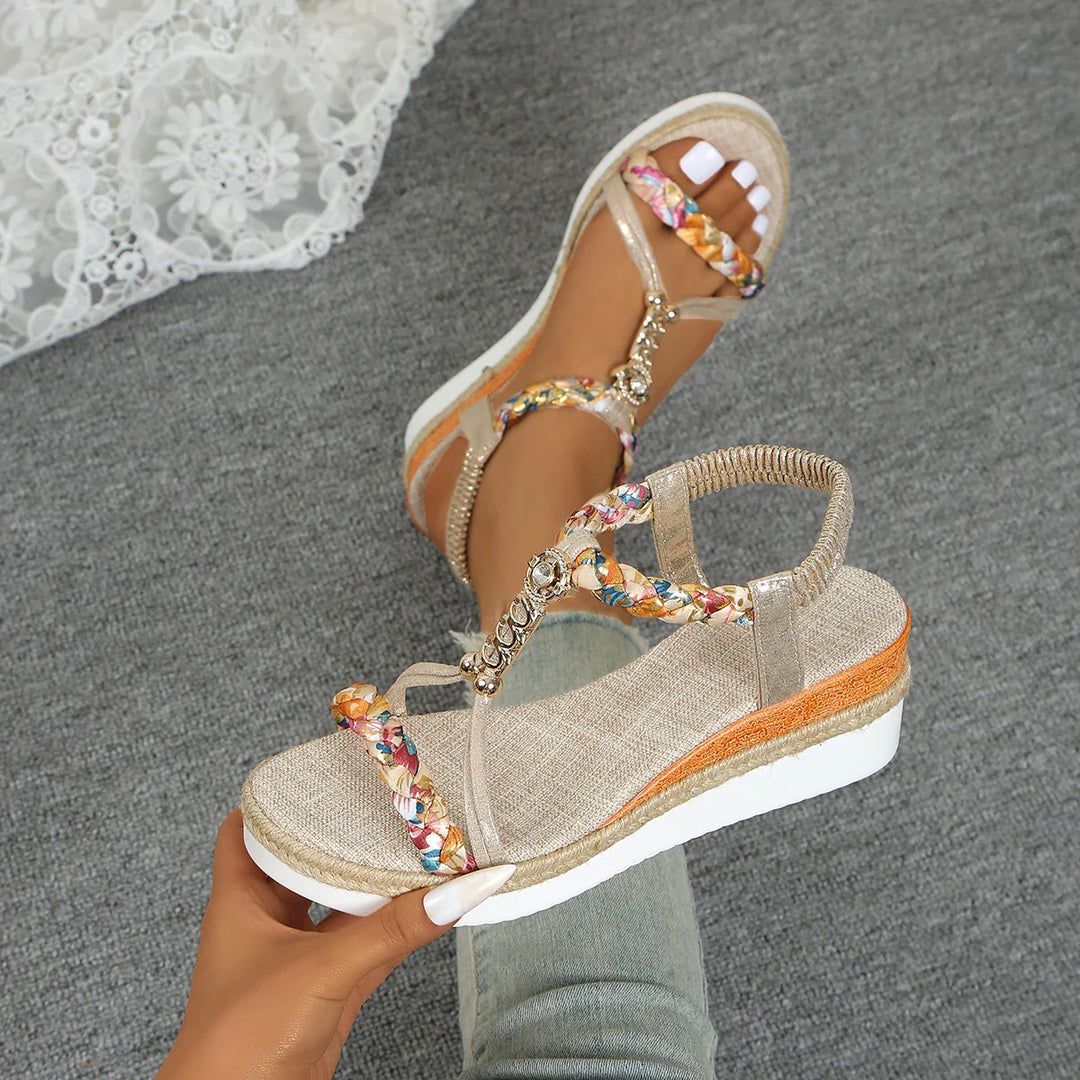Women's Braided Wedge Sandals, comfortable summer shoes with elastic strap