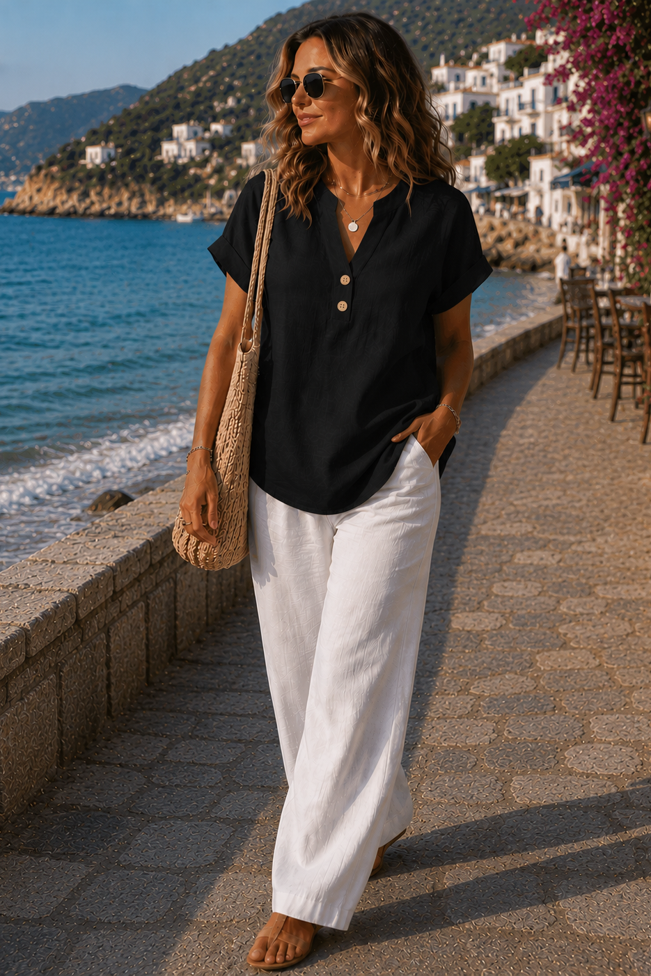 Women's breathable button-up shirt, comfortable fit for effortless everyday style.