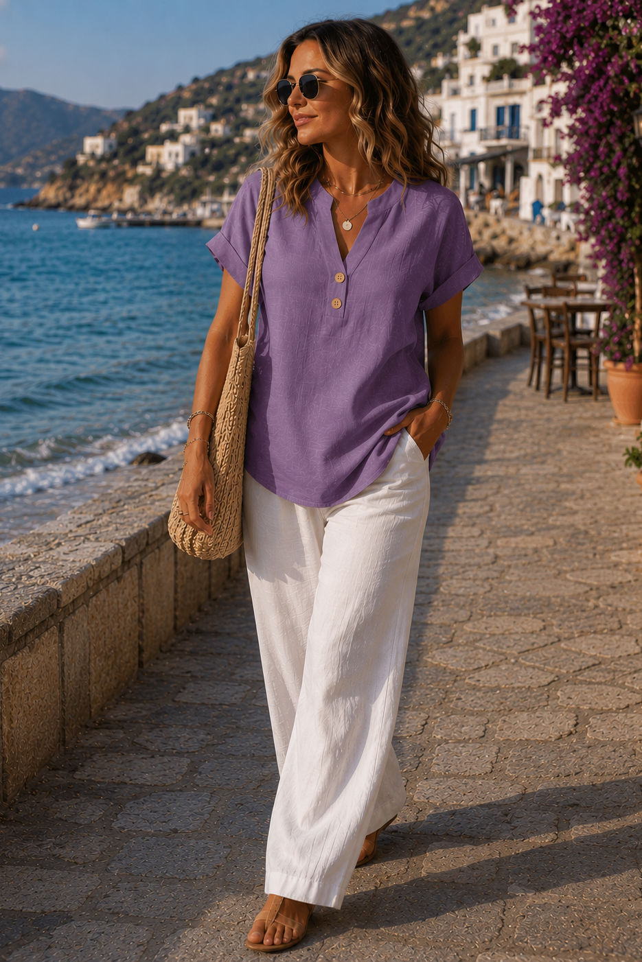 Stylish women's button-up top with long sleeves, offering comfortable chic.