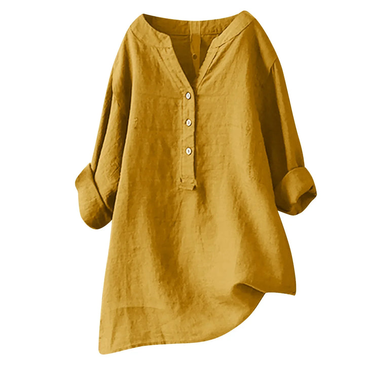 Loose fit women's summer button-up shirt, breezy and comfortable for everyday warm weather.