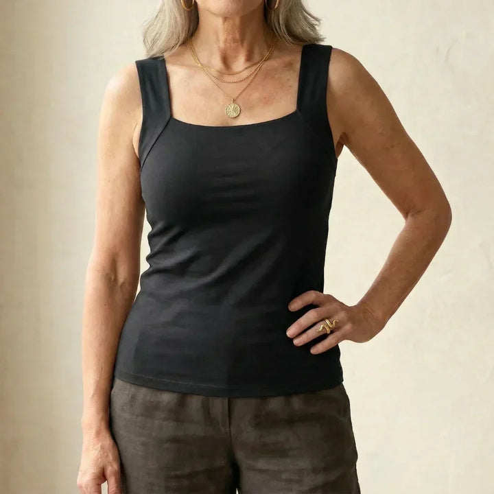 Soft women's support tank with built-in bra, ensuring comfort for daily activities.