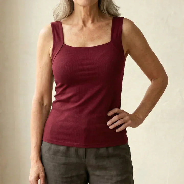 Everyday women's casual tank with built-in bra, perfect for lounging or active days.
