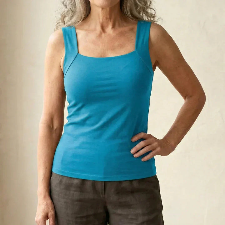 Sleek women's built-in bra tank top, a supportive and comfortable sleeveless essential.