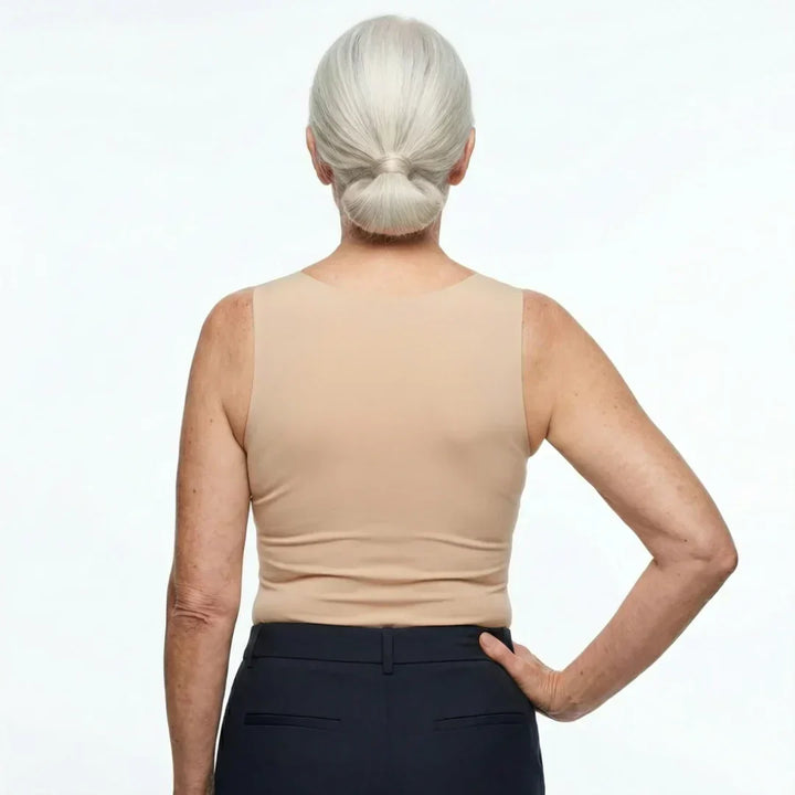 Women's summer tank top with built-in bra, a cool & comfortable sleeveless option.