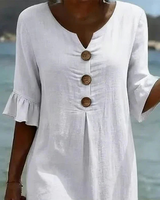 Feminine ruffle sleeve midi dress for women, a stylish casual choice for spring/summer fashion.
