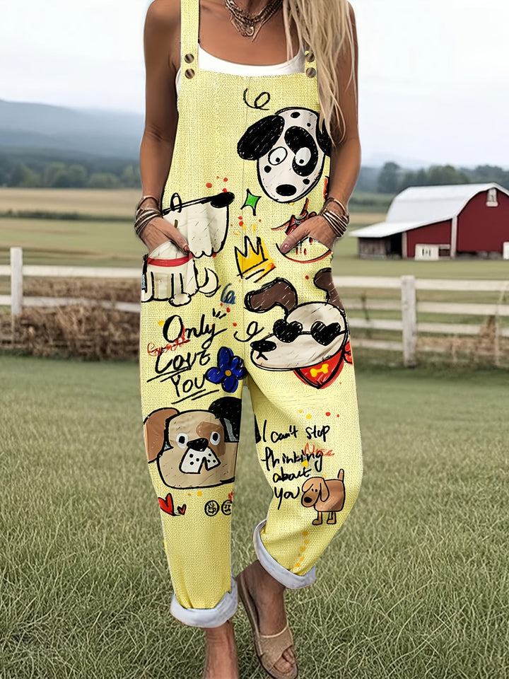Summer fashion women's jumpsuit: wide leg, cartoon dog print, comfortable & stylish.