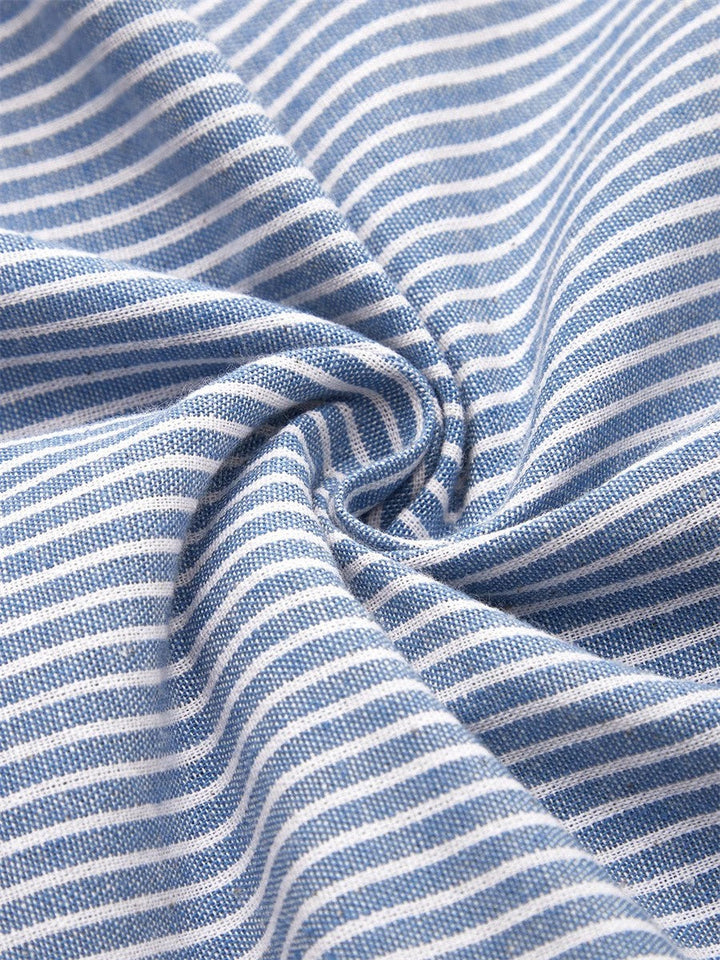 Comfortable women's striped A-line midi dress. Versatile blue summer fashion, great for everyday wear.