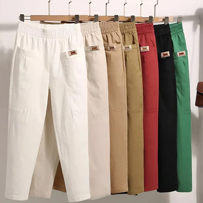 Women's casual cotton cropped pants with elastic waist, soft & comfortable for everyday wear