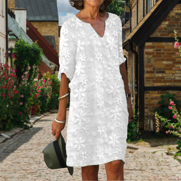Women's casual floral print midi dress with V-neck, perfect for summer and spring fashion.