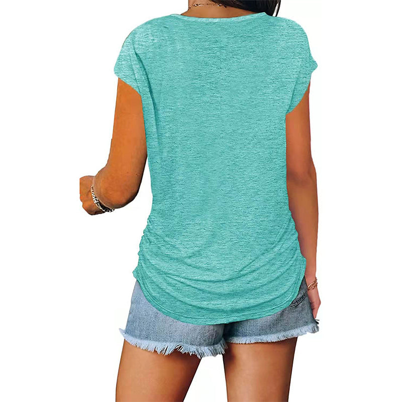 Crisp white women's casual t-shirt with a sleek chest zip, timeless summer staple.