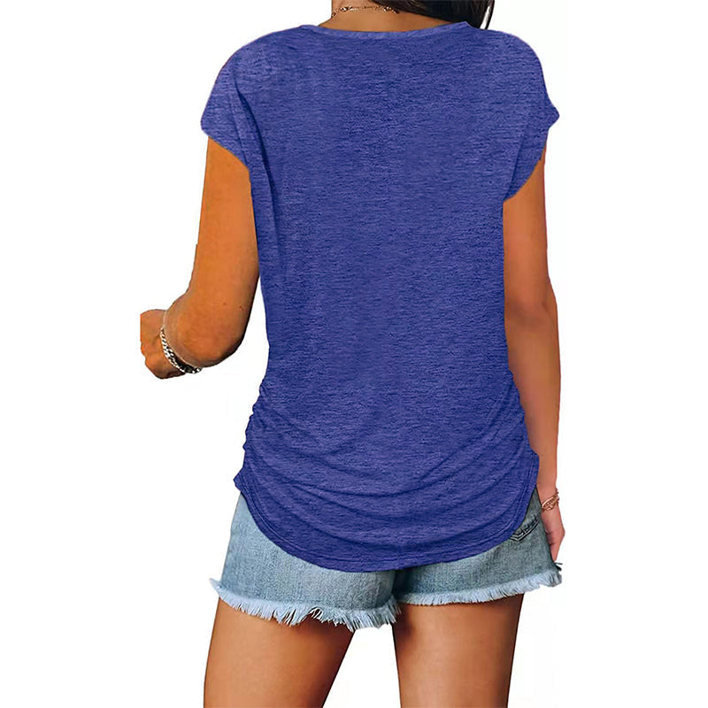 Coral red women's casual top, short sleeve, with a practical and fashionable chest zip.