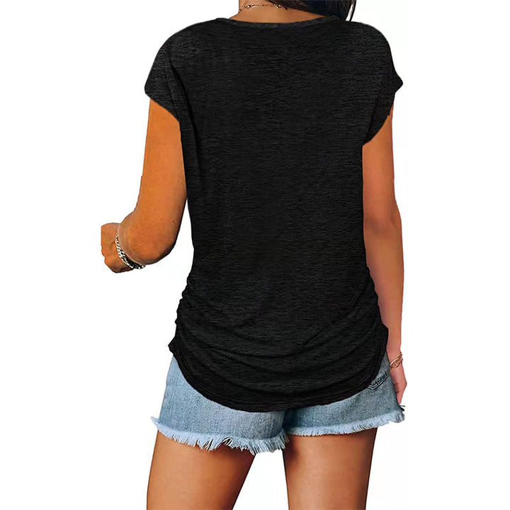 Women's casual white t-shirt with a unique functional chest zip detail.
