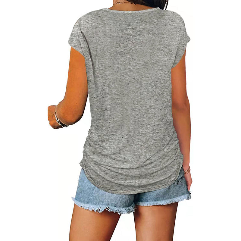 Stylish women's purple t-shirt, casual design with a trendy chest zip.