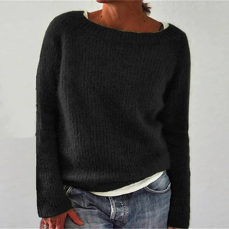 Women's casual knit pullover sweater, long sleeve, soft fabric, ideal for fall & winter fashion