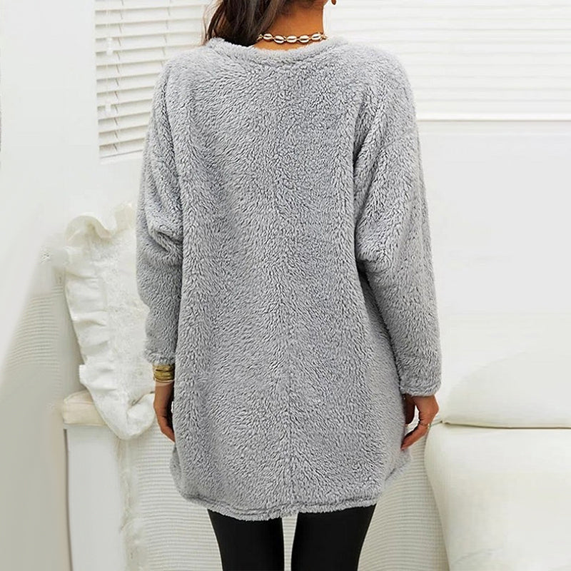 Stylish fall fashion: Plush crew neck t-shirt dress for women, black, comfortable, long sleeve