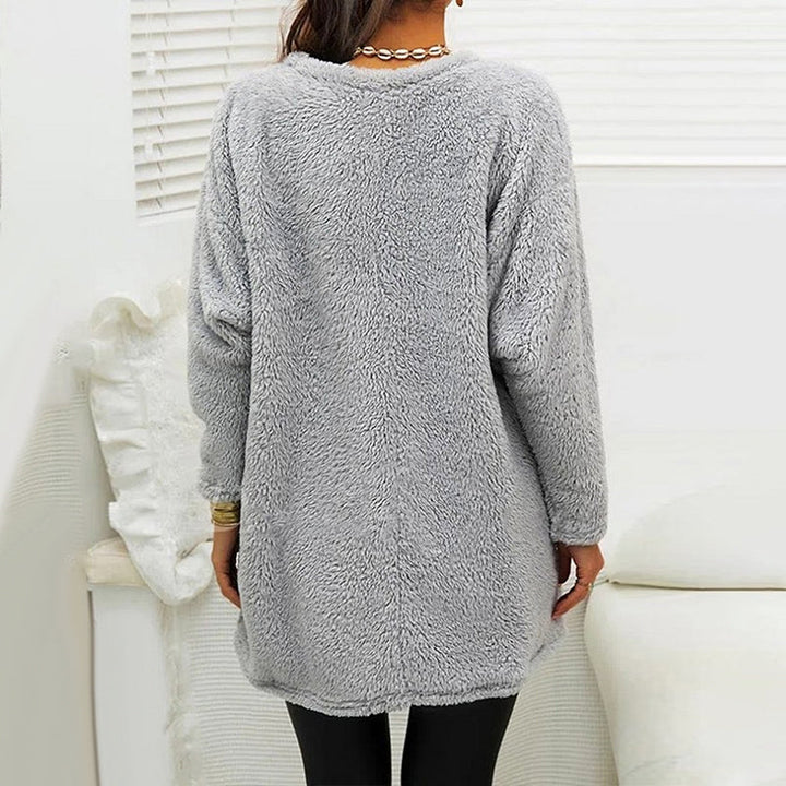Stylish fall fashion: Plush crew neck t-shirt dress for women, black, comfortable, long sleeve