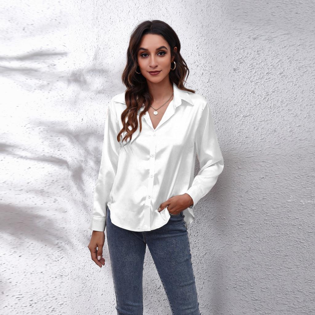 Elegant women's loose fit satin top, versatile for work or a stylish casual look