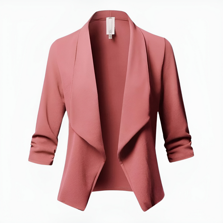 Women's casual open front office blazer in a professional setting, perfect for workwear.