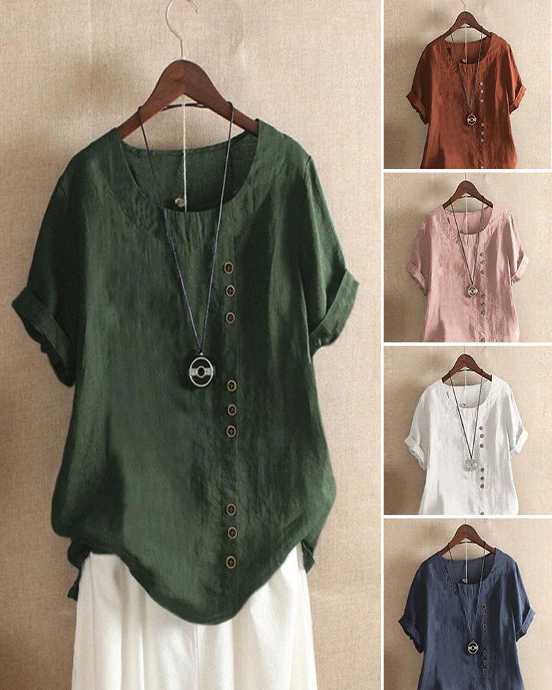 Stylish women's casual top, short sleeve, button front. Perfect for versatile spring & summer fashion and everyday wear.