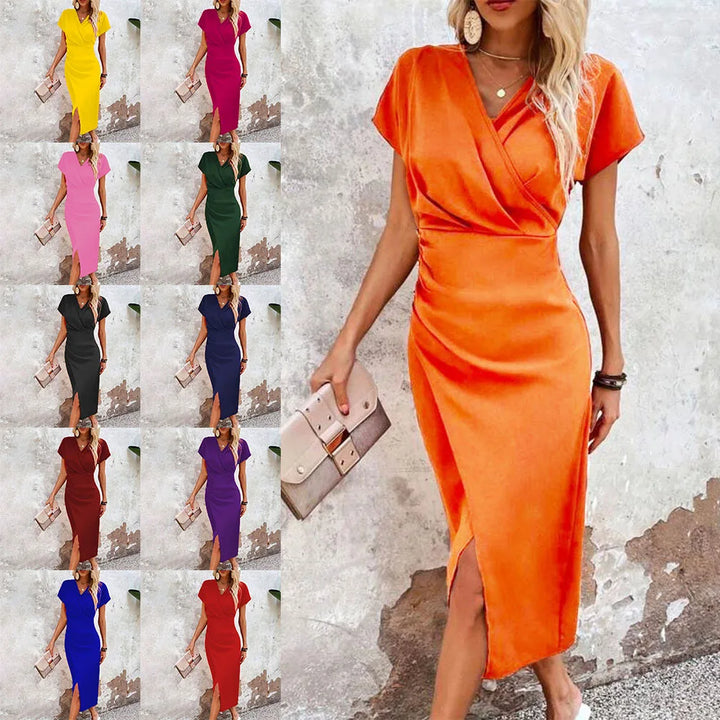 Women's casual short V-neck mini dress, perfect for effortless style. Versatile summer dress for women.