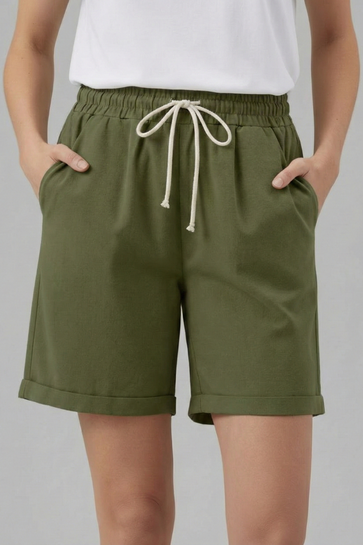 Women's comfortable casual shorts with elastic waist & cuffed hem. Ideal for summer lounge & daily wear.
