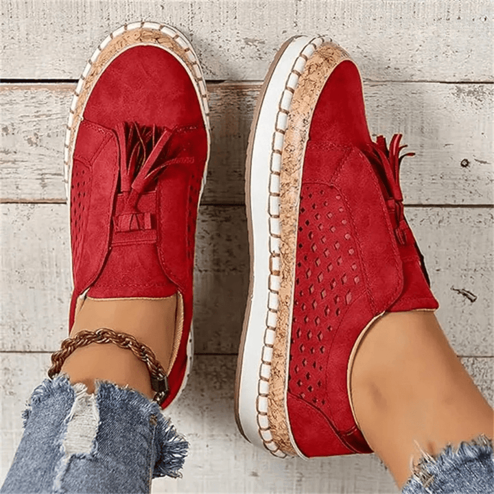 A pair of women's slip-on loafers, essential comfortable shoes for any casual spring fashion look.