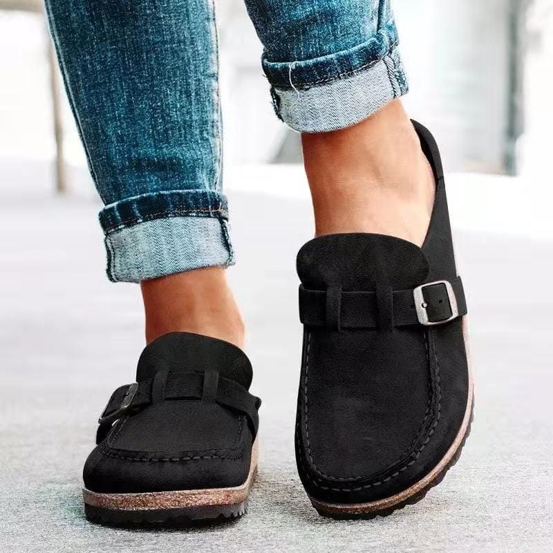 Women's casual slip-on loafers with decorative buckle, ideal for everyday comfort and style.