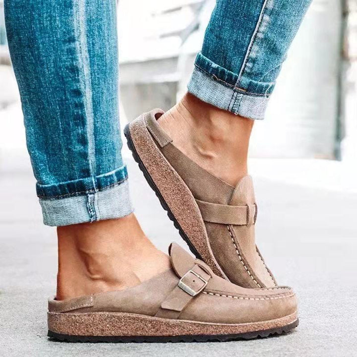 Soft leather women's loafers with a statement buckle, designed for ultimate comfort and style.