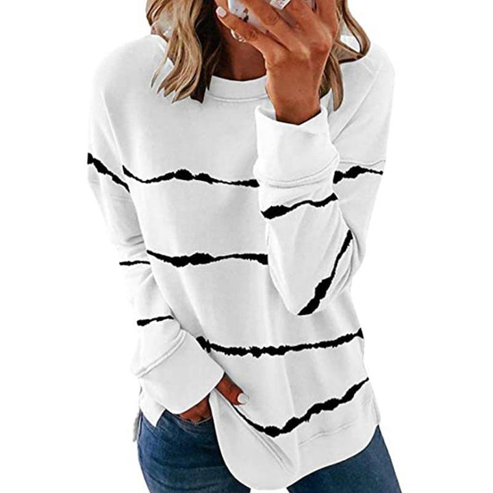 Striped long sleeve pullover sweatshirt for women, perfect for casual everyday wear and comfort