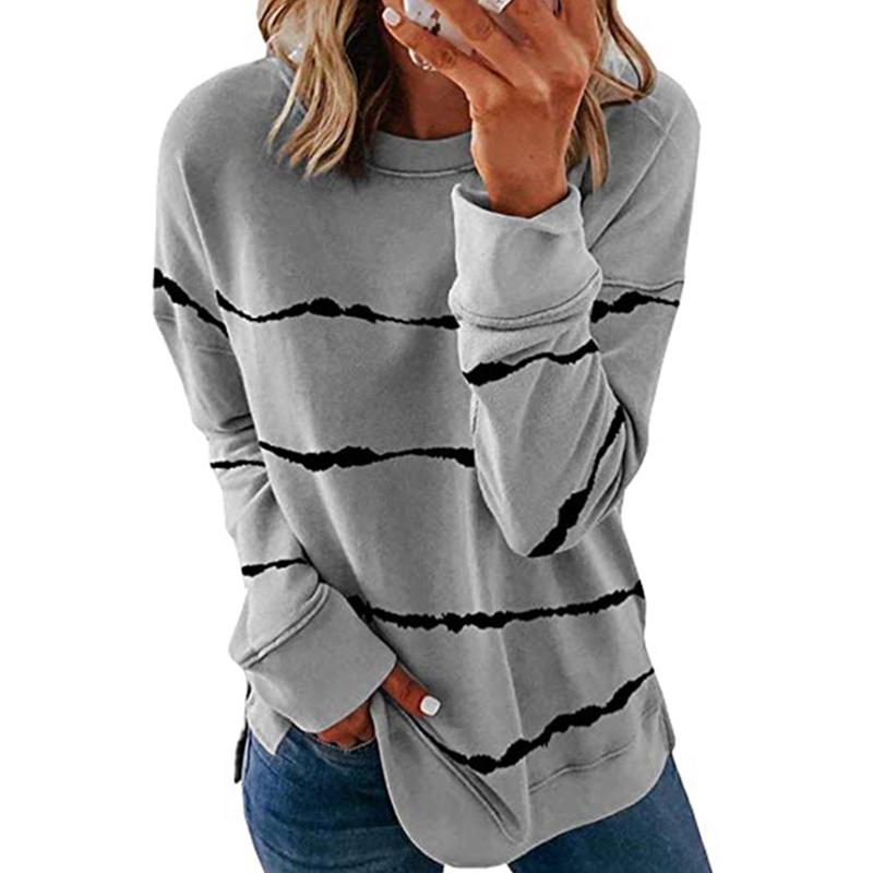 Women's striped long sleeve pullover sweatshirt, versatile and comfortable fashion top