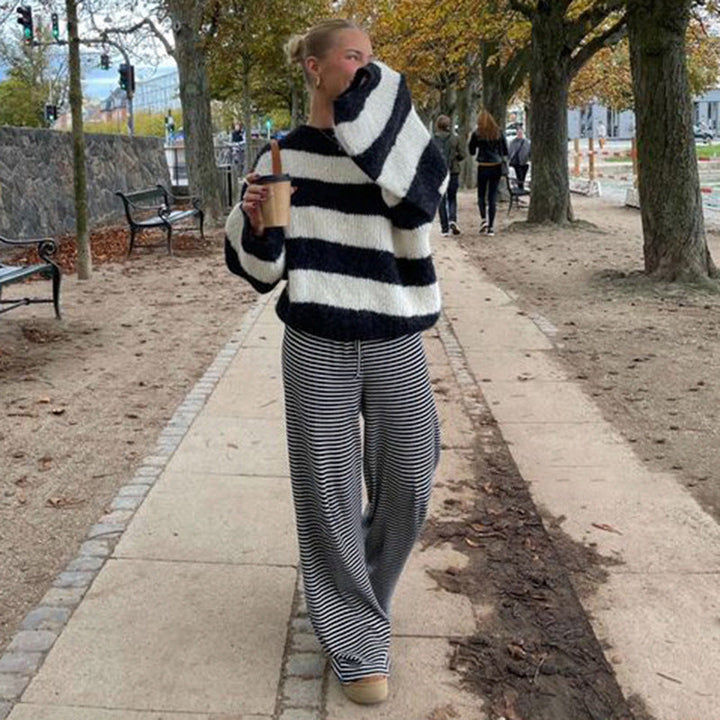 Relaxed fit striped pants for women, a comfortable and fashionable choice for casual wear.