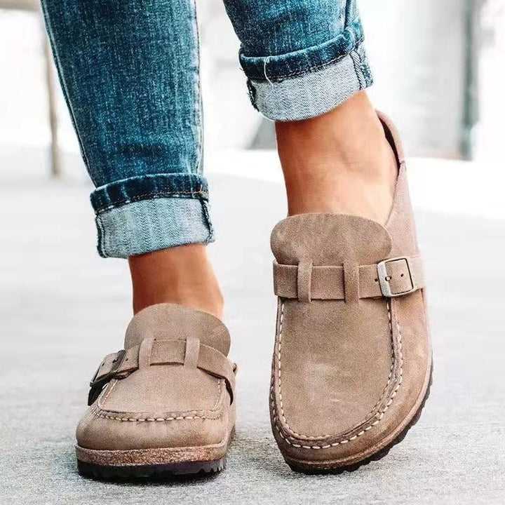 Adjustable women's orthopedic suede slip-on shoes for customizable comfort.