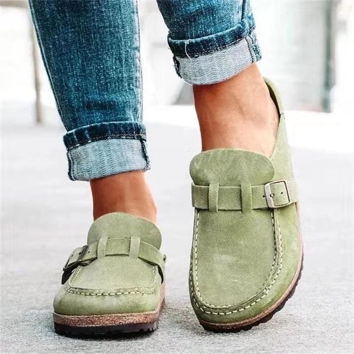Stylish women's suede orthopedic flats, ideal for comfortable casual walking.
