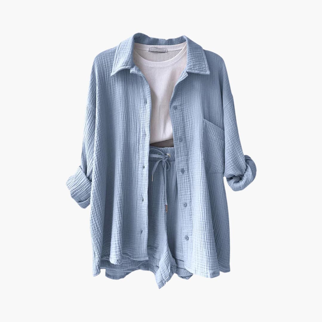 Stylish women's matching two-piece set, casual & lightweight summer wear.