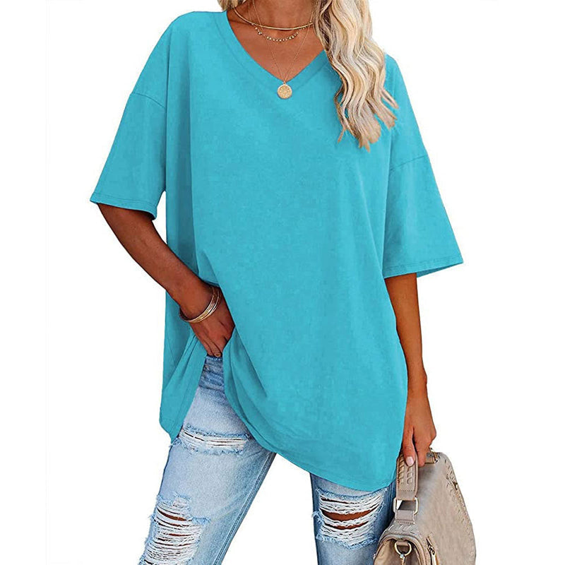 Lightweight women's V-neck short sleeve t-shirt, essential for summer fashion