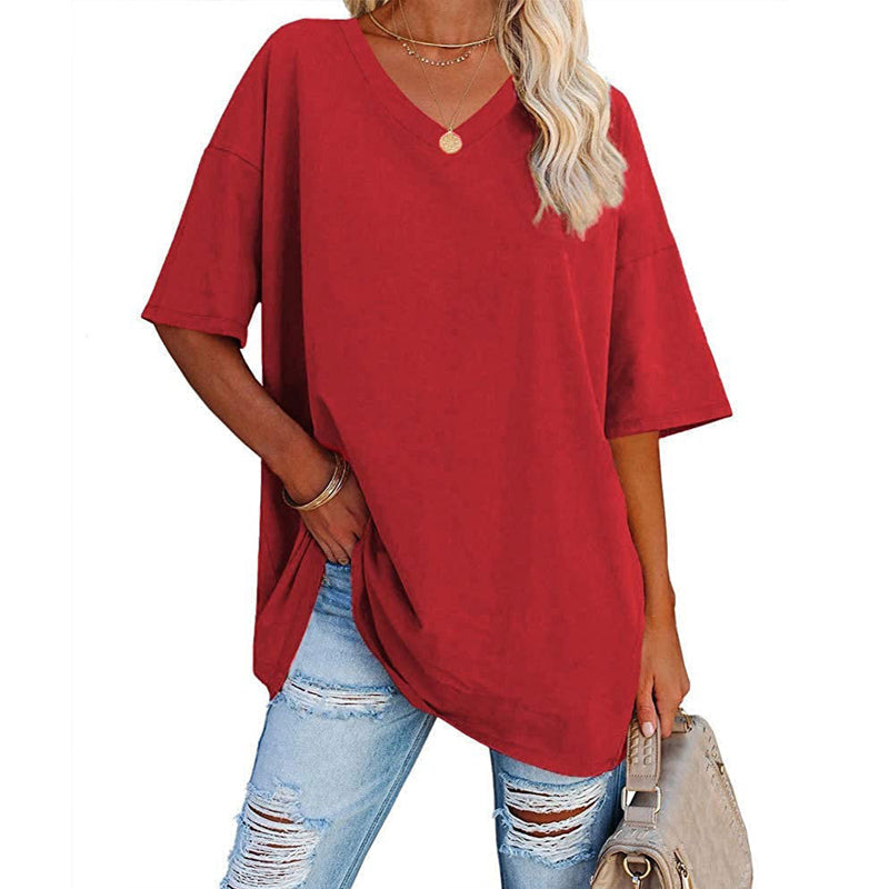 Effortless women's casual V-neck tee, short sleeve, ideal for daily activities
