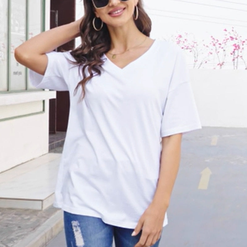 Chic ladies V-neck short sleeve t-shirt, perfect for spring and summer casual wear