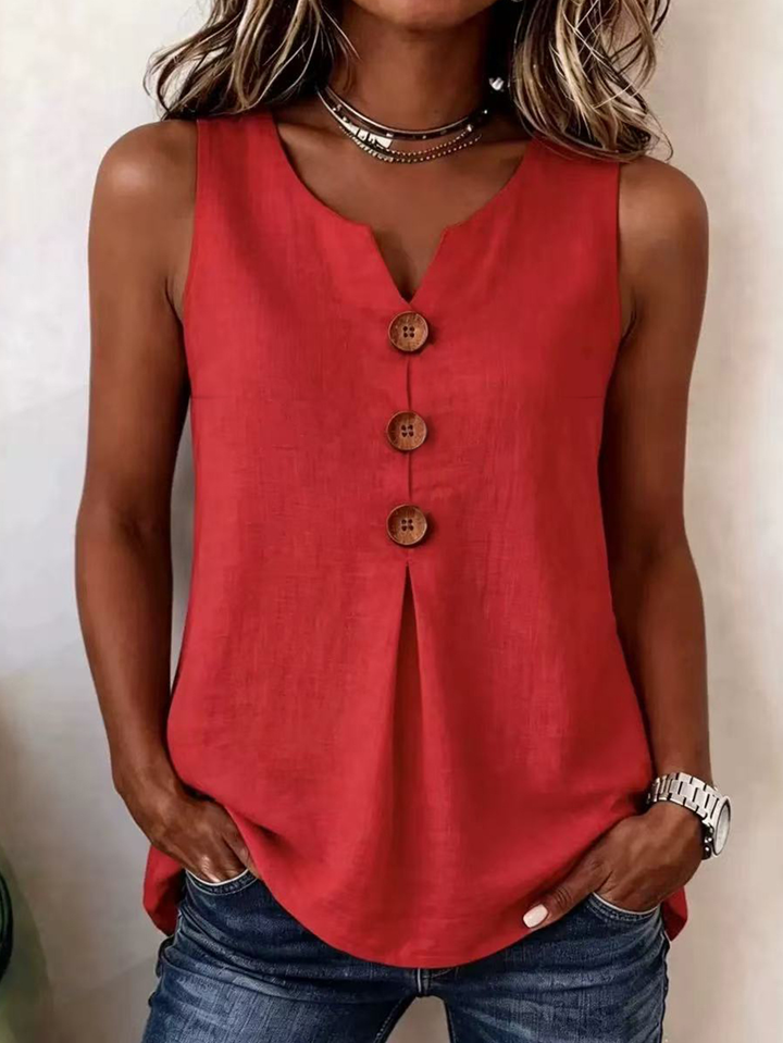 Elegant women's V-neck sleeveless top with pleated design, perfect for casual or everyday wear.