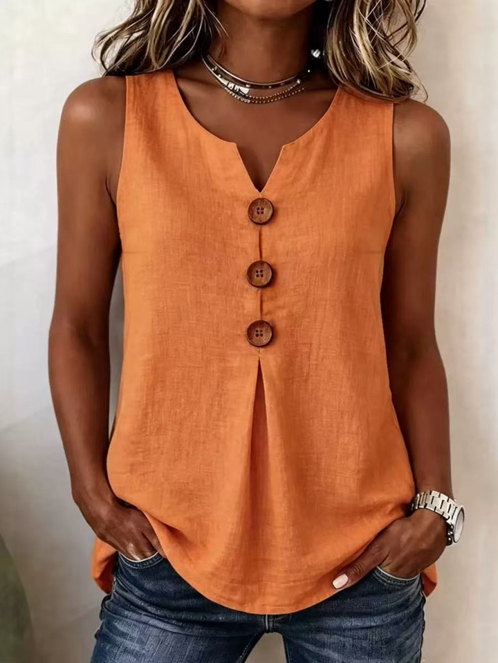 Stylish women's V-neck tank top, sleeveless with a beautiful pleated front. Great for summer fashion.
