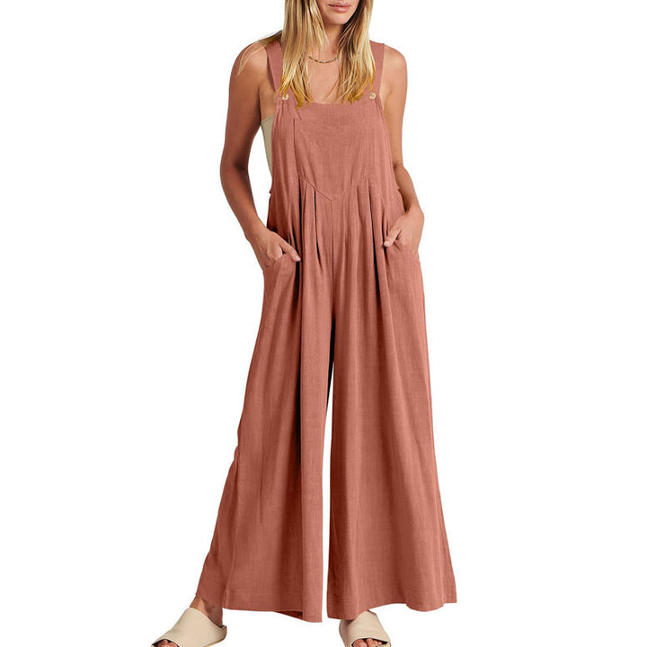 Fashion-forward women's black wide leg sleeveless jumpsuit, ideal for summer casual.