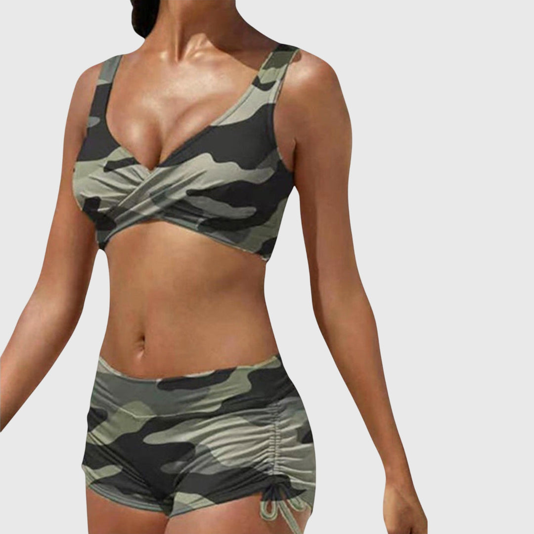 Women's chic bikini set in vibrant multiple colors, perfect for stylish summer beachwear & poolside fun.