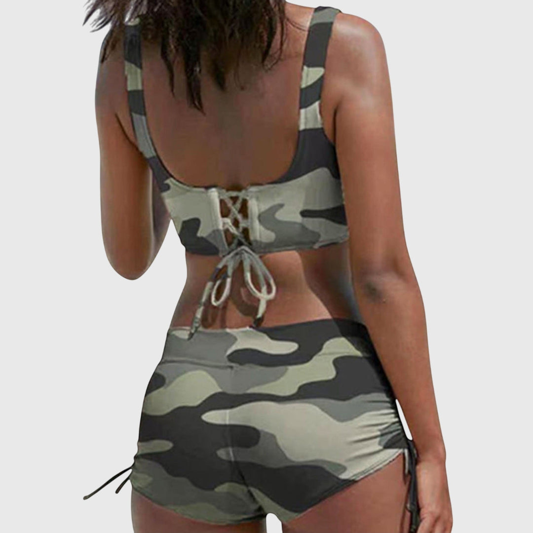 Stylish women's two-piece bikini set, comfortable swimwear for beach vacations and summer fashion in various colors.